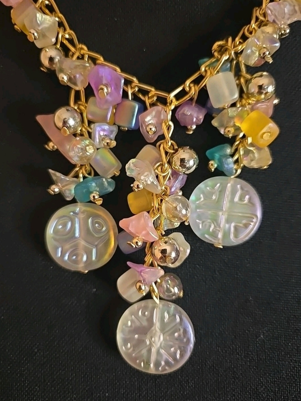 Gypsy Charm Colorful Gold-tone Woman's Statment Necklace